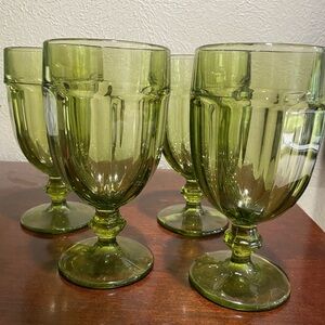 Set of 4, Vintage, Libby Duratuff Gibraltar Olive Green, Water/Ice Tea Goblets